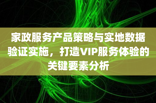 家政服务产品策略与实地数据验证实施，打造VIP服务体验的关键要素分析