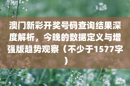 澳门新彩开奖号码查询结果深度解析，今晚的数据定义与增强版趋势观察（不少于1577字）