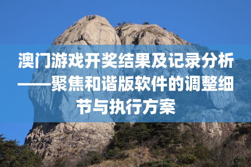 澳门游戏开奖结果及记录分析——聚焦和谐版软件的调整细节与执行方案