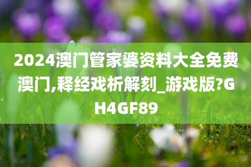 2024澳门管家婆资料大全免费澳门,释经戏析解刻_游戏版?GH4GF89