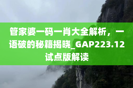 管家婆一码一肖大全解析，一语破的秘籍揭晓_GAP223.12试点版解读