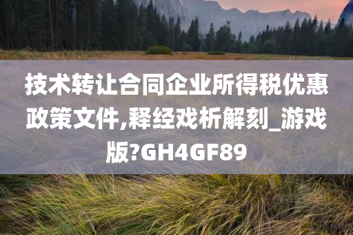 技术转让合同企业所得税优惠政策文件,释经戏析解刻_游戏版?GH4GF89