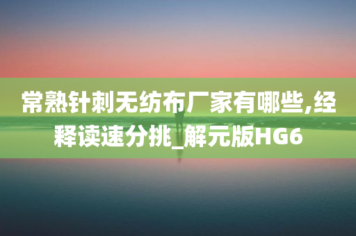 常熟针刺无纺布厂家有哪些,经释读速分挑_解元版HG6